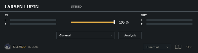 Larsen Lupin Essential mode: stereo levels, processing amount and profile.
